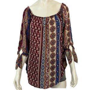 Moa Moa Women's Blouse Top Scoop Neck 1/2 Sleeve Boho Floral Size L New w/o Tags